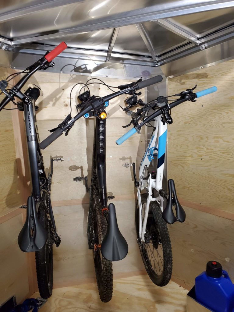 Bike rack store for enclosed trailer